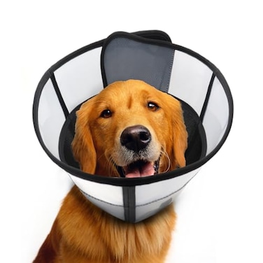 WinWeal Soft Dog Cone for Large Medium Dogs After Surgery Adjustable Transparent Recovery Collar Breathable Elizabethan ECollar for Wound Healing AntiLicking M Black