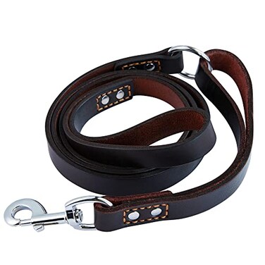 DAIHAQIKO Leather Dog Leash Traffic 6ft Heavy Duty Training for Large Medium Small Breed Dog Brown Double Handle Pet Leashes 6FT 45 Brown