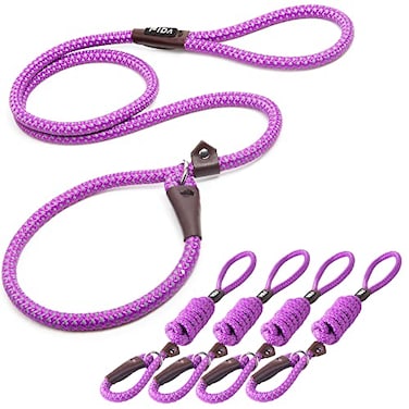 Fida Durable Slip Lead Dog Leash Bulk Pack of 5 Heavy Duty 12 x 6 FT Comfortable Strong Rope Slip Lead for Large Medium Dogs No Pull Pet Training Leash with Highly Reflective Purple