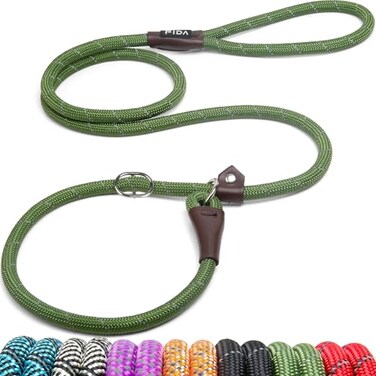 Fida Durable Slip Lead 6 FT x 12 Heavy Duty Loop Leash Comfortable Strong Rope for Large Medium Dogs No Pull Pet Training with Highly Reflective Green