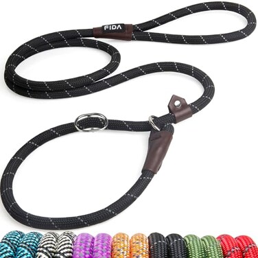 Fida Durable Slip Lead Dog Leash 6 FT x 12 Heavy Duty Dog Loop Leashes Comfortable Strong Rope Slip Leash for Large Medium Dogs No Pull Pet Training Lead with Highly Reflective12 Black