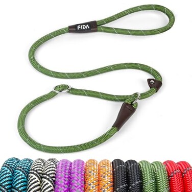 Fida Slip Leads for Dogs 4 FT x 12 Dog Leash Heavy Duty Comfortable Strong Rope Lead for Large Medium Dogs No Pull Pet Training Leash with Highly ReflectiveGreen
