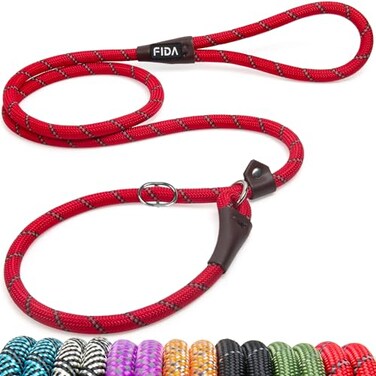 Fida Durable Slip Lead Dog Leash 6 FT x 12 Heavy Duty Comfortable Strong Rope Slip Lead for Large Medium Dogs No Pull Pet Training Leash with Highly Reflective Red