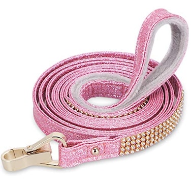 PetsHome Dog Leash Pet Leash Bling Rhinestones Premium PU Leather Durable and Soft 6 FT Leash for Control Safety Training Walking Lead for Small to Medium Dogs Pink