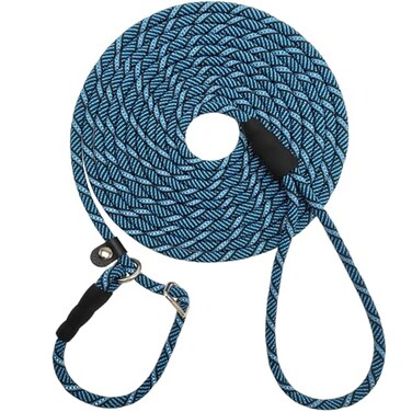 SEPXUFORE 30FT Long Slip Lead Dog Leash 12FT 20FT 50FT AntiChoking Reflective Nylon Rope Training Leash for Medium Small Dogs Outdoor Behavior Active Playing Blue