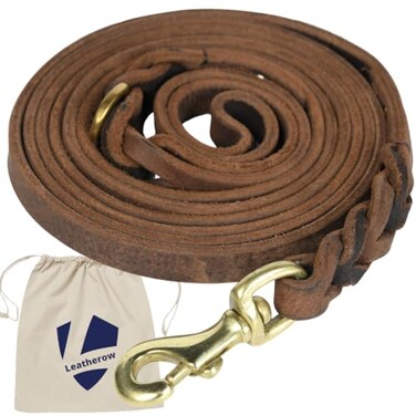 Leatherow Leather Dog Leash 8 FT Long x 58 Inch Wide Heavy Duty Braided Leather Training Leash for Small and Medium Dogs Soft Comfortable Grip Durable Walking Puppy ObedienceDark Brown 8 FT