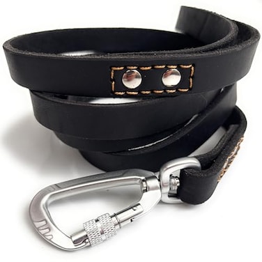 Enthusiast Gear Heavy Duty Leather Dog Leash with Locking Carabiner Strong Training Walking Leash for Large Dogs Full Grain Genuine Leather 6 FT x 34 Black