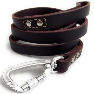 Enthusiast Gear Heavy Duty Leather Dog Leash with Locking Carabiner Strong Training Walking Leash for Large Dogs Full Grain Genuine Leather 6 FT x 34 Brown