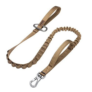 EXCELLENT ELITE SPANKER Tactical Bungee Dog Leash Military Adjustable Dog Leash Quick Release Elastic Leads Rope with 2 Control HandleCoyote Brown