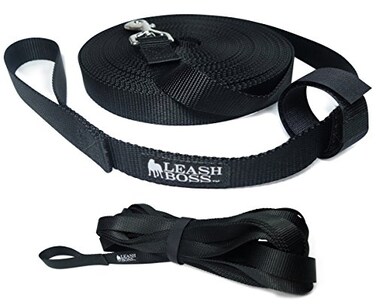 Leash Boss Long Trainer 1 Inch Nylon Long Dog Training Leash with Storage Strap 15 Ft Black