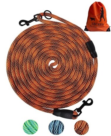 Lecreo Long Dog Leash 15FT30FT50FT Orange Wave Pattern 38 Inch Suitable for SmallMediumLarge Dogs Durable Nylon Alloy Steel Ideal for Training Hiking Camping Backyard Beach