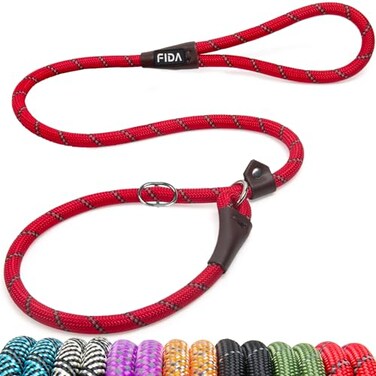 Fida Slip Leads for Dogs 4 FT x 12 Dog Leash Heavy Duty Comfortable Strong Rope Lead for Large Medium Dogs No Pull Pet Training Leash with Highly ReflectiveRed