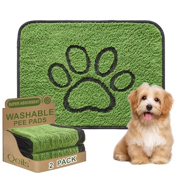 Qeils Reusable Dog Pee Pads 2 Pack Super Absorbent Leakproof Washable Puppy Pads with Soft Green Top Layer for Potty Training Crates Couch Car Seats Pet Beds 18x24