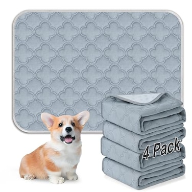 FunFurry Washable Pee Pads for Dogs 4 Pack Reusable Pee PadsWaterproof Puppy PadsPet Training PadsSuper Absorbent with Dog Paw Shape NonSlip Backing Light Grey 18 X 24 4 Pack