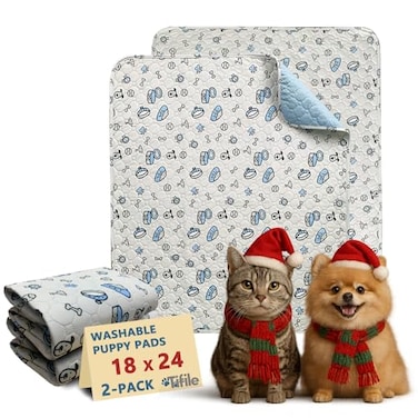 TIFILE Washable Pee Pads for Dogs 2 Pack Reusable Puppy Pads Absorbent Whelping Pads with Bone Print NonSlip Waterproof Pet Training Pads for Couch Crate Potty Training 18x24in