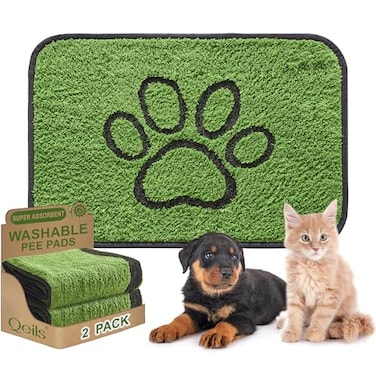 Qeils Reusable Dog Pee Pads 2 Pack Super Absorbent Leakproof Washable Puppy Pads with Soft Green Top Layer for Potty Training Crates Couch Car Seats Pet Beds 24x 36