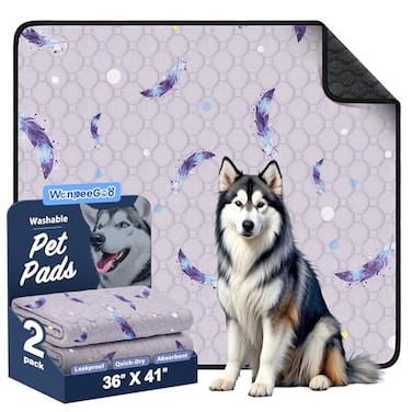 WanpeeGoo Washable Pee Pads for Dogs 2Pack Reusable Puppy Pads Super Absorbent Leakproof Dog Pads AntiSlip Dog Pee Pads for Puppy Training Incontinence Feather Pattern 36x41