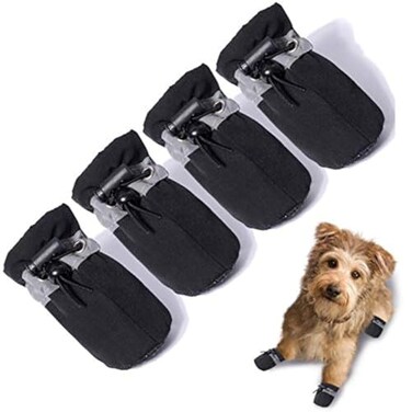 TEOZZO Dog Shoes Dog Boots Paw Protector AntiSlip Sole Winter Dog Booties with Reflective Straps Dog for Small Medium Dogs 4PCS Black Size 7 216Width