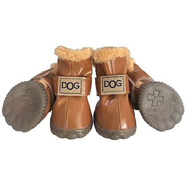WINSOON Dog Australia Boots Pet Antiskid Shoes Winter Warm Skidproof Sneakers Paw Protectors 4Pcs Set Size 2 Light Brown