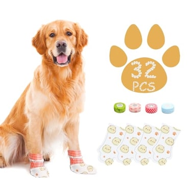 Furrtripsy Disposable Dog Booties for Dog Cats32Pcs Pet Booties Waterproof and Breathable with Adjustable BandagePaw Socks Protector for Small Medium Large DogsMPaw Width178256in