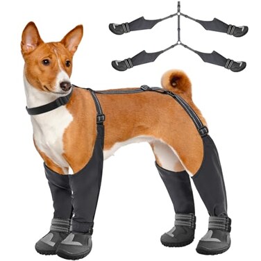 Idepet Dog Suspender Boots Tall Dog Boots AntiSlip Fall Waterproof Shoes Leggings Adjustable Suspender Boots for Winter Snow Rain Hiking Paws Protector 6 Black