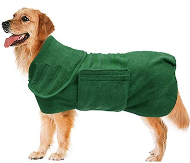 Geyecete Dog Drying Coat Dog Bathrobe Towel Microfibre Fast Drying Super Absorbent Pet Cat Bath Robe Towel Luxuriously Soft Green XXL