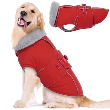 Lelepet Warm Dog Coat Waterproof Dog Jacket Reflective Fleece Vest with Adjustable Buckle Hook Loop Windproof Winter Jacket Dogs Coats for Small Medium Large Dogs Red XL