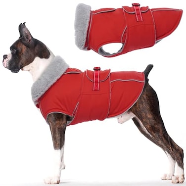 Lelepet Warm Dog Coat Waterproof Dog Jacket Reflective Fleece Vest with Adjustable Buckle Hook Loop Windproof Winter Jacket Dogs Coats for Small Medium Large Dogs Red M