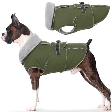 Lelepet Warm Dog Coat Reflective Fleece Vest Waterproof Dog Jacket with Adjustable Buckle Hook Loop Windproof Cold Weather Coats for Small Medium Large Dogs Army Green M