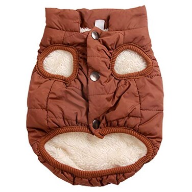 JoyDaog 2 Layers Fleece Lined Warm Dog Jacket for Winter Cold WeatherSoft Windproof Medium Dog CoatBrown L