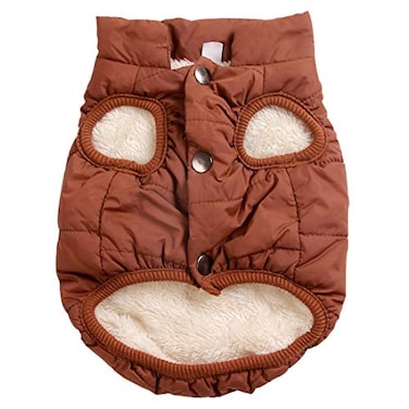 JoyDaog 2 Layers Fleece Lined Warm Dog Jacket for Puppy Winter Cold WeatherSoft Windproof Small Dog CoatBrown S