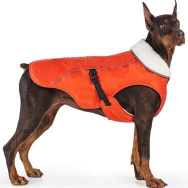 EMUST Dog Coat Winter Waterproof Pet Snow Jacket for Winter Adjustable SmallMediumLarge Dog Coat Orange L