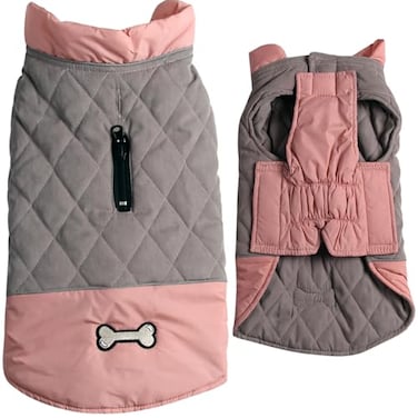 Vecomfy Reversible Dog Coats for Small Dogs Waterproof Warm Puppy Jacket for Cold WinterPink and Grey S
