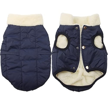 JoyDaog Fleece Lined Warm Dog Jacket for Winter Cold WeatherSoft Windproof Medium Dog CoatBlue L