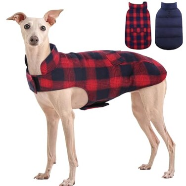 Kuoser Reversible Winter Coat British Style Jacket for Small Medium Dogs Warm Windproof Puppy Cold Weather Vest Red M