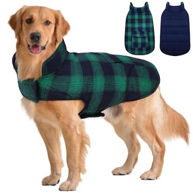 Kuoser Reversible Dog Jacket Warm Winter Coat for Medium Large Dogs Warm Windproof Pet Cold Weather Clothes Green XL