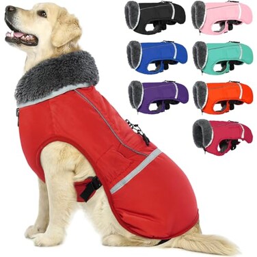 QBLEEV Warm Dog Coat Reflective Jacket Waterproof Winter Coat Turtleneck for Cold Weather Thick Fleece Snowsuit Christmas Vest for Small Medium Large Dogs