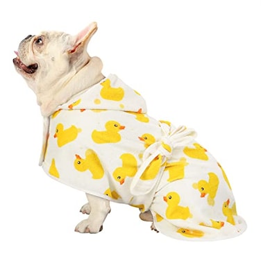 HDE Dog Bathrobe Super Absorbent Quick Drying Puppy Towel Wrap Coat Adjustable After Bath Robes with Hood for Dog Sizes SXXL White Rubber Ducks S
