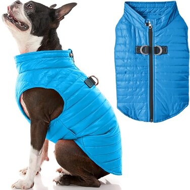 Gooby Puffer Vest Dog Jacket Blue Medium Ultra Thin Zip Up Wind Breaker with Dual D Ring Leash Water Resistant for Small to Medium Dogs