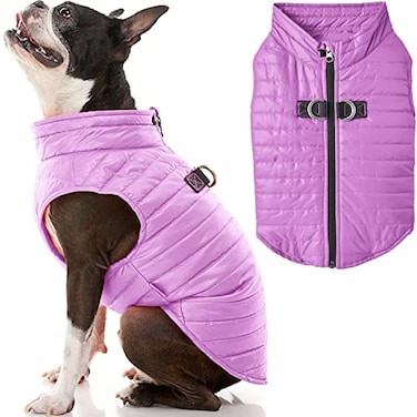 Gooby Puffer Vest Dog Jacket Purple Large Ultra Thin Wind Breaker with Dual D Ring Leash Water Resistant Small Dog Sweater Coat