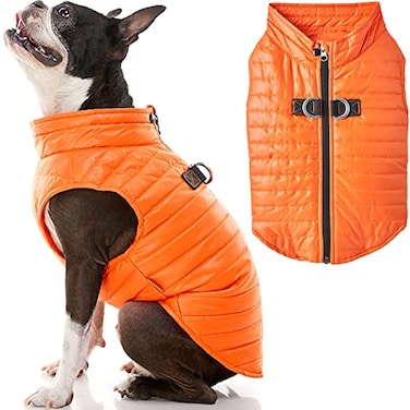 Gooby Puffer Vest Dog Jacket Orange XSmall Ultra Thin Zip Up Wind Breaker with Dual D Ring Leash Water Resistant for Small to Medium Dogs
