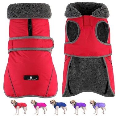Dogcheer Dog Coat Waterproof Dog Jacket Reflective Pet Winter Coat with Adjustable Hook Loop Christmas Puppy Fleece Jacket Warm Turtleneck Snowsuit for Small Medium Large Dogs Red L