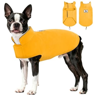 DENTRUN Reversible Dog Coat Windproof Polar Fleece Vest with Reflective Neck Strips Hook Loop Closures Sleeveless Cold Weather Jacket for Medium Large Dogs L Dogs Winter Outerwear
