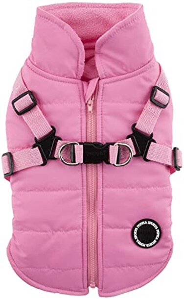 Puppia Mountaineer Winter Dog Coat with integrated harness No Pull Cold Weather Waterproof Warm Fleece Back Zipper for Small Medium Dog PINK Small
