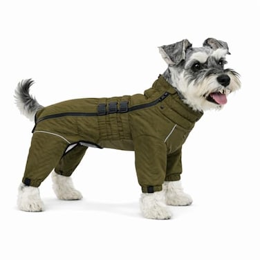 Lovelonglong Warm Dog Coat Double Layers Dog Vest 4 Legs Covered Windproof Waterproof Reflective Olive XS
