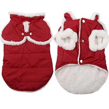 JoyDaog Shawl Design Fleece Lined Warm Dog Jacket for Puppy Winter Cold WeatherSoft Windproof Small Dog CoatRed S