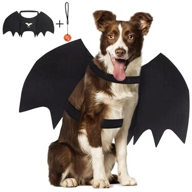 Vivifying Bat Wings for Dog Adjustable Halloween Pet Bat Costume with Bell for Medium Large Dogs Party Decoration and Cosplay Large Black
