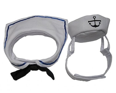 Dogs Kingdom Cat Dog Sailor Costume Hat Navy Tie Pet Sailor Costume Set White One Size