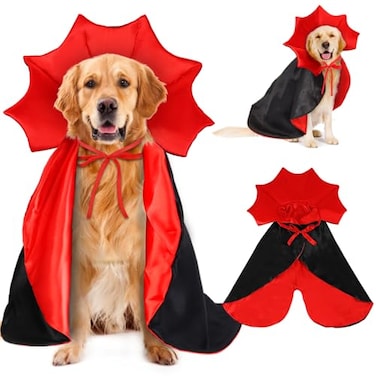 Vellibring Halloween Large Dog Vampire Cloak Devil Cape Cosplay Apparel Party Costume Red Black Classic Pet Cape Adjustable Neck Chest Sizes Medium Large Dogs