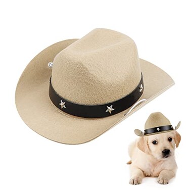 YOLUFER Pet Cowboy Hat with Adjustable Strap Dog Cat Small Pet Hat Light Coffee